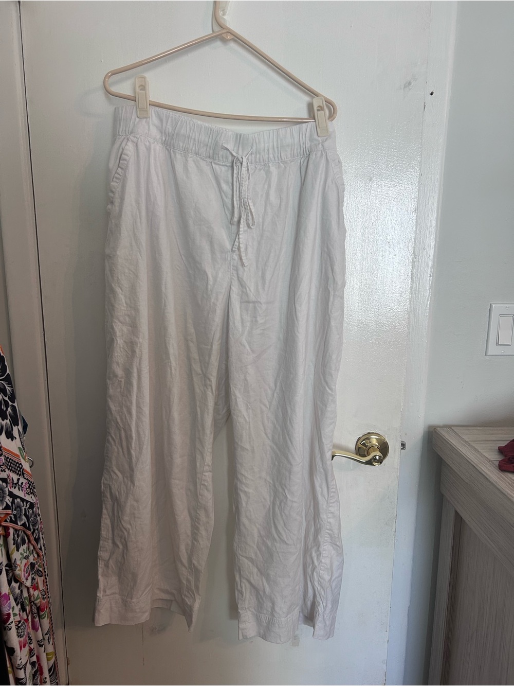Lane Bryant White Drawstring Waist Linen-Blend Pants